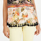 Style & Co Women's Floral Print Tassel Trim Top Black Size Small