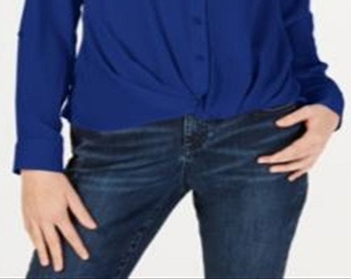 INC International Concepts Women's Twist Front Button up Top Blue Size X-Large