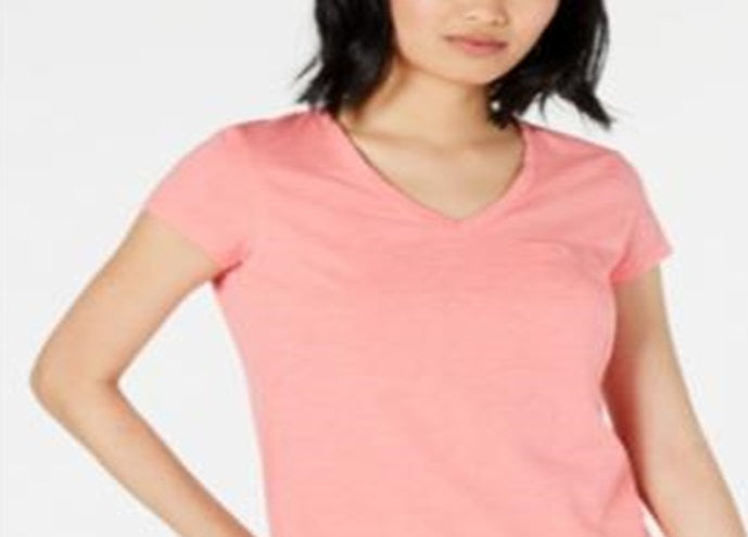 Maison Jules Women's V Neck Patch Pocket T-Shirt Pink Size Small