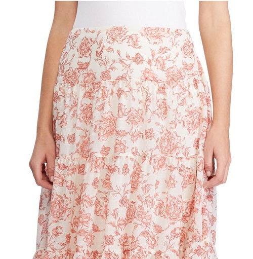 Ralph Lauren Women's Floral Tea Length Knife Pleated Skirt Pink Size 6