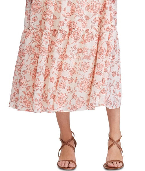 Ralph Lauren Women's Floral Tea Length Knife Pleated Skirt Pink Size 6
