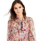 INC International Concepts Women's Sheer Floral Long Sleeve Blouse Pink Size X-Small