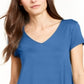 Alfani Women's Solid Short Sleeve V Neck Top Blue Size Small