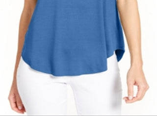 Alfani Women's Solid Short Sleeve V Neck Top Blue Size Small