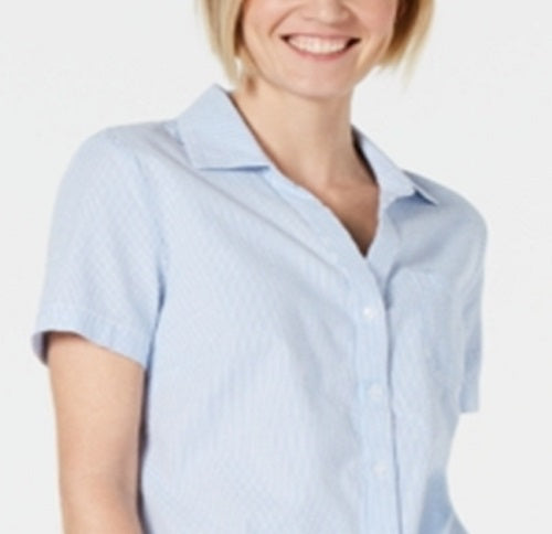 Karen Scott Women's Cotton Seersucker Shirt Blue Size XX-Large