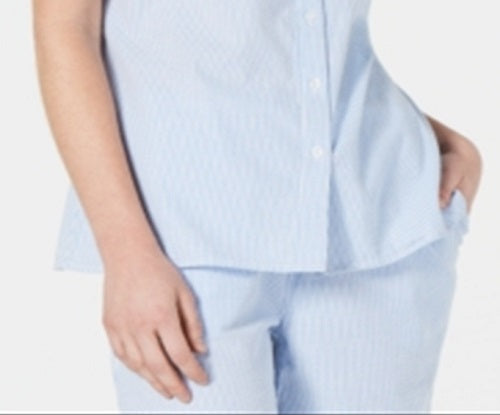 Karen Scott Women's Cotton Seersucker Shirt Blue Size XX-Large
