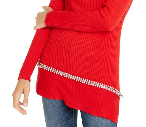 INC International Concepts Women's Asymmetrical Embellished Tunic Red Size X-Small