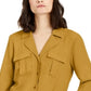 INC International Concepts Women's Utility Mixed Media Button Down Top Yellow Size Large