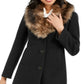 Kate Spade New York Women's Faux Fur Trim Coat Black Size X-Small
