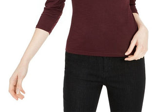 Bar III Women's Mesh Trim Puff Sleeve Top Red Size X-Small