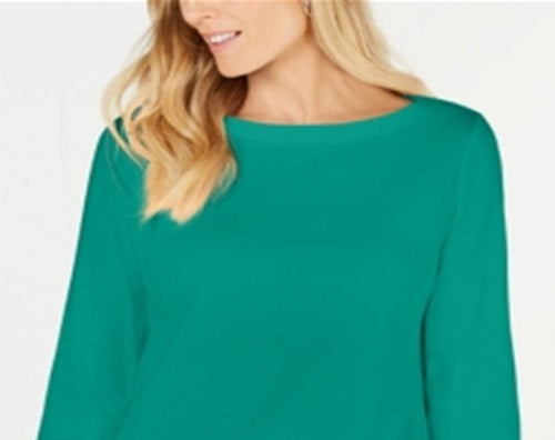 Karen Scott Women's Cotton Boat Neck 3/4 Sleeve Knit Top Green Size XX-Large