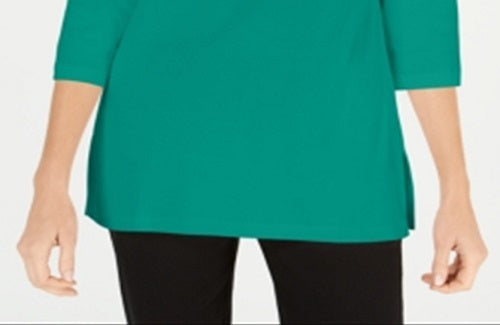 Karen Scott Women's Cotton Boat Neck 3/4 Sleeve Knit Top Green Size XX-Large