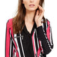 INC International Concepts Women's Striped Zip Detail Top Pink Size Medium