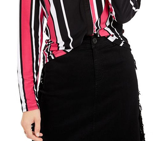 INC International Concepts Women's Striped Zip Detail Top Pink Size Medium