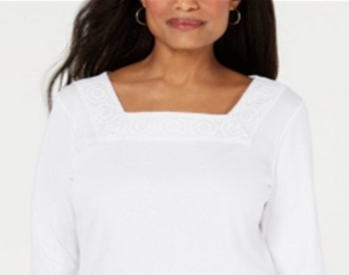 Karen Scott Women's Crochet Square Neck Top White Size XX-Large