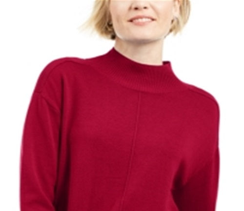Karen Scott Women's Seam Detail Cotton Mock Neck Sweater Red Size X-Large