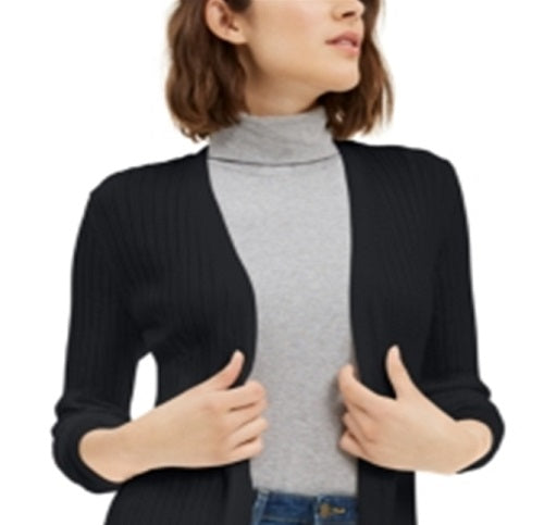 Maison Jules Women's Ribbed Open Cardigan Sweater Black Size X-Small