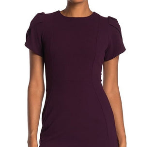 Calvin Klein Women's Petal Sleeve Jewel Neck Above the Knee Body Con Evening Dress Purple Size 14