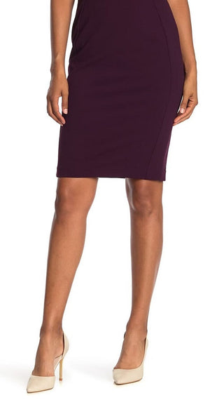 Calvin Klein Women's Petal Sleeve Jewel Neck Above the Knee Body Con Evening Dress Purple Size 14