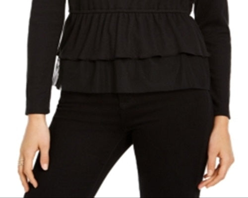 INC International Concepts Women's Tulle Peplum Top Black Size X-Small