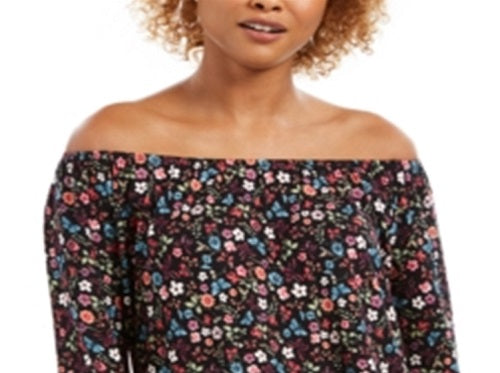 Style & Co Women's Off the Shoulder Printed Top Black Size Large