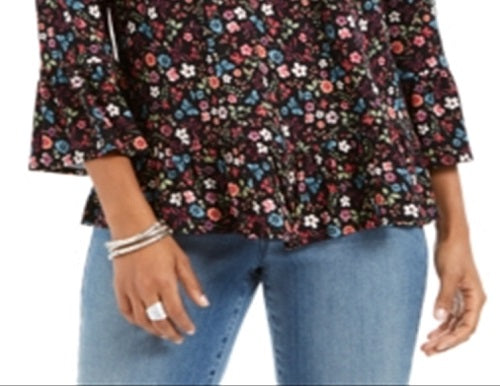 Style & Co Women's Off the Shoulder Printed Top Black Size Large