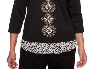 Alfred Dunner Women's Tunics Animal Print & Medallion Top Black Size Petite X-Large