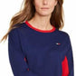 Tommy Hilfiger Women's Neck with Taping Cotton Jimmy Jazz Cropped Crew Top Blue Size Medium