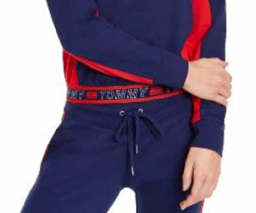 Tommy Hilfiger Women's Neck with Taping Cotton Jimmy Jazz Cropped Crew Top Blue Size Medium