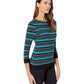 Vince Camuto Women's 3/4 Sleeve Landscape Stripe Boat Neck Top Black Size Medium