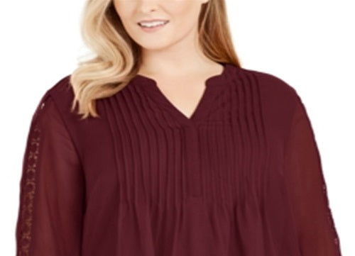 Charter Club Women's Pintuck Front Lace Sleeve Top Red Size 3X