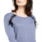 INC International Concepts Women's Lace up Scoop Neck Top Blue Size XX-Large