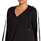 Michael Kors Women's Plus Racing Stripe Hoodie Dress Black Size 3X