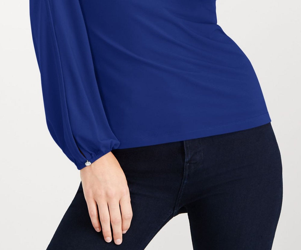 INC International Concepts Women's Split Sleeve Rhinestone Button Top Blue Size XX-Large