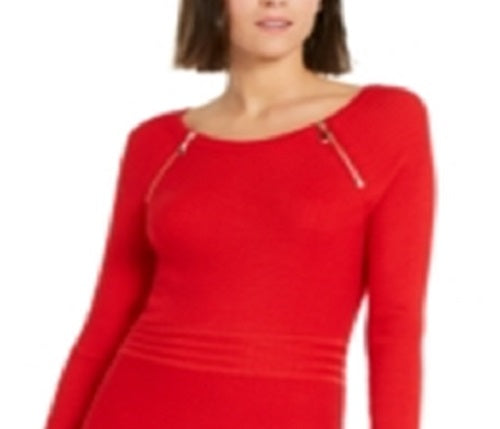 INC International Concepts Women's Zip Detail Fit & Flare Sweater Dress Red Size XX-Large