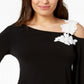 Alfani Women's One Shoulder Applique Top Black Size Petite Small