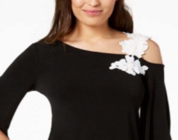 Alfani Women's One Shoulder Applique Top Black Size Petite Small