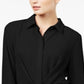 INC International Concepts Women's Knot Front Long Sleeves Button Down Top Black Size Medium