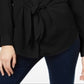 INC International Concepts Women's Knot Front Long Sleeves Button Down Top Black Size Medium
