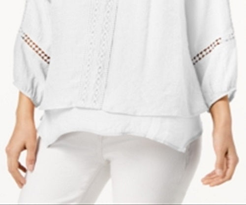 Style & Co Women's Lace Yoke Handkerchief Hem Top White Size Large