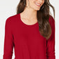 INC International Concepts Women's Ribbed Long Sleeve T-Shirt Red Size X-Large