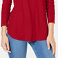 INC International Concepts Women's Ribbed Long Sleeve T-Shirt Red Size X-Large