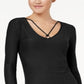 Planet Gold Junior's Strap Detailed Soft Bodycon Dress Black Size Large