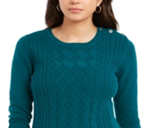 Charter Club Women's Printed Long Sleeve Jewel Neck Top Green Size Petite Medium