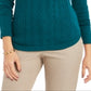 Charter Club Women's Printed Long Sleeve Jewel Neck Top Green Size Petite Medium