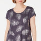 Style & Co Women's Leaf Print Scoop Neck Top Gray Size X-Large