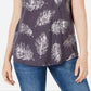 Style & Co Women's Leaf Print Scoop Neck Top Gray Size X-Large
