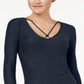 Planet Gold Women's V Neck Long Sleeves Mini Dress Blue Size Large