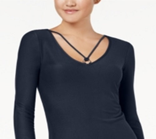 Planet Gold Women's V Neck Long Sleeves Mini Dress Blue Size Large