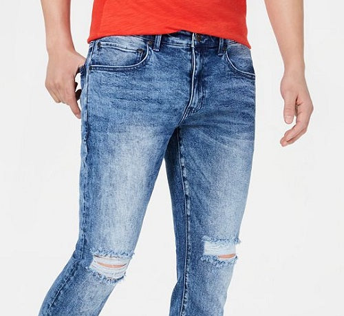 INC International Concepts Men's Stockholm Denim Distressed Skinny Jeans Blue Size 36W